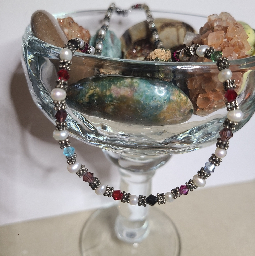 Freshwater Pearl and Swarovski Crystal Necklace